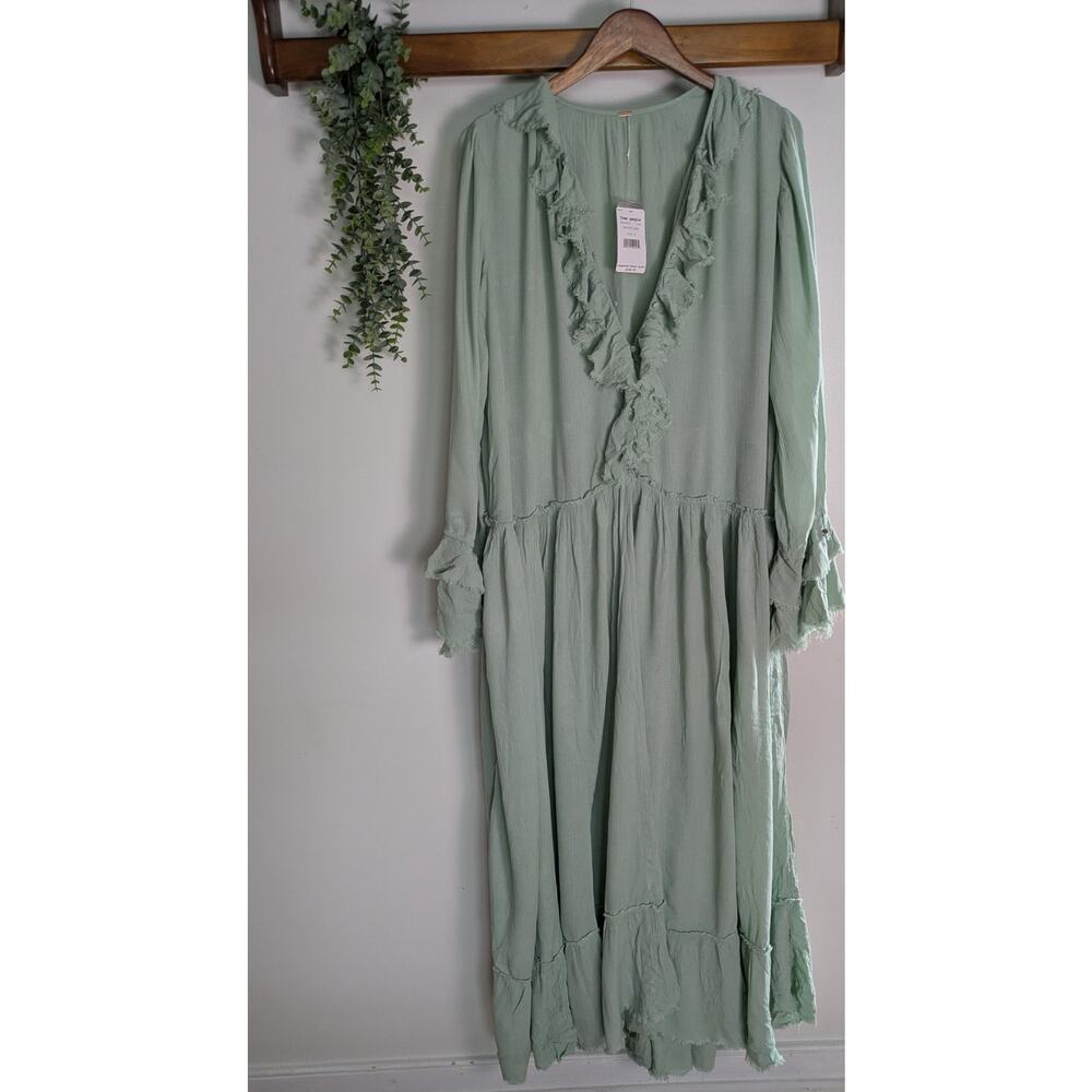Free People Sweet Darlin Maxi Dress Sage Minted Jade Green Boho Ruffle Oversized - Picture 4 of 10